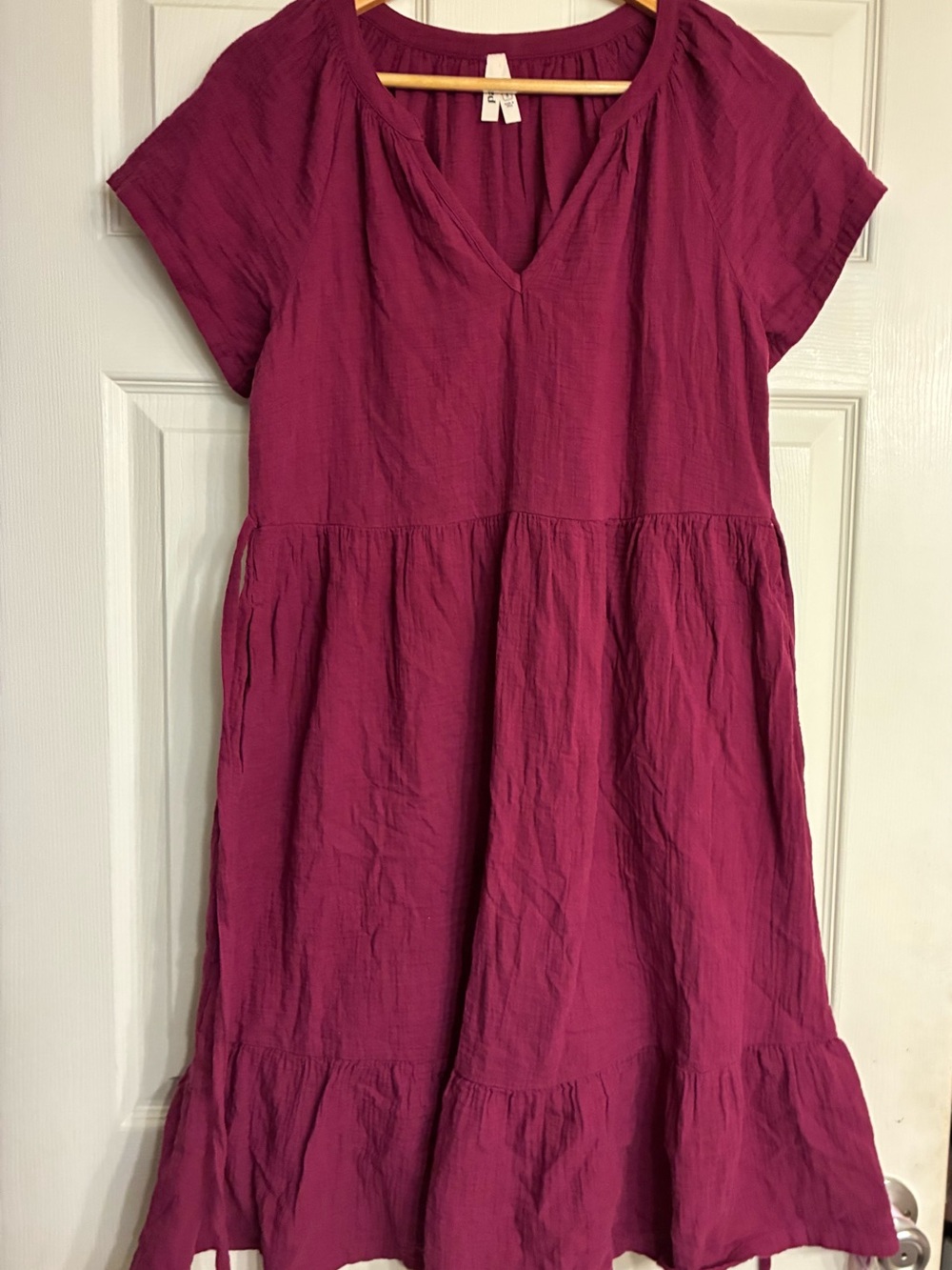Pact Organic Cotton V-Neck Short Sleeve Tiered Midi Dress — Plum - Picture 2 of 7